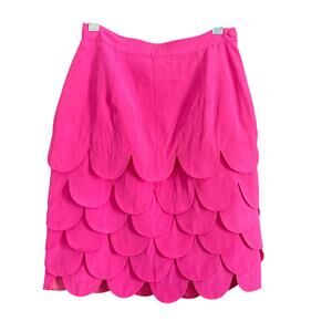 LULU BRAVO | 90s Vintage Hot Pink Silk Scalloped Scales Skirt | Size 6